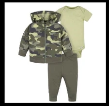 GERBER BABY BOY 3 PIECE SET CAMO JACKET BODYSUIT AND PANTS NEWBORN NEW WITH TAGS