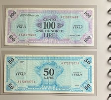 AMC Italy Fifty & Hundred Lire Note 1943 Allied Military Currency, WWII Issue