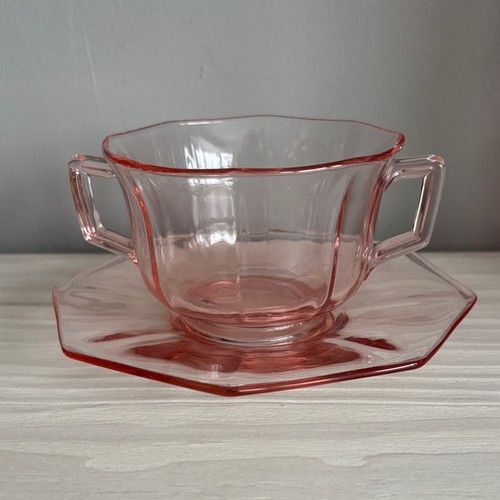 VTG Imperial Glass Pink Depression Glass Open Sugar with Underplate/Saucer