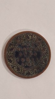 1892 British India One Quarter Anna Victoria Empress Copper Coin KM# 486