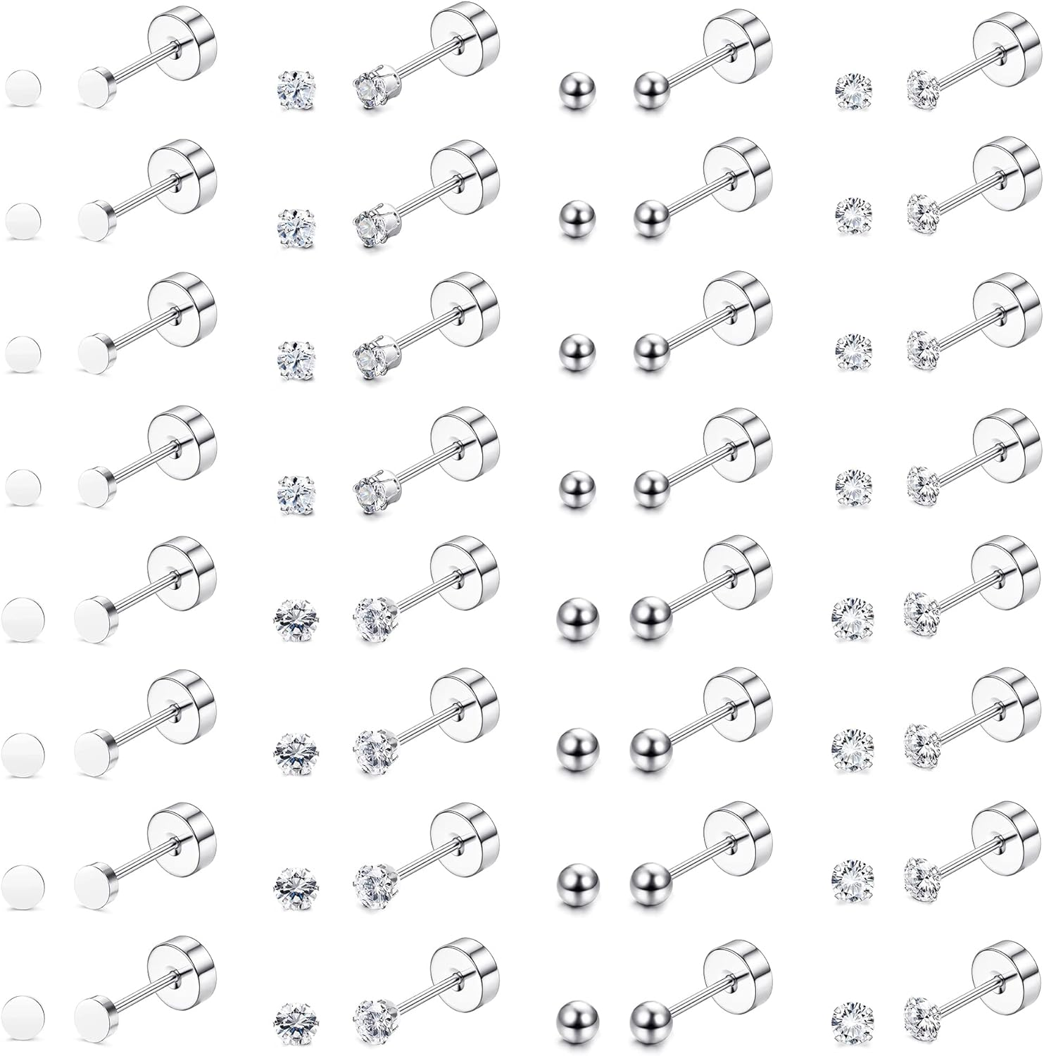 16 Pairs Tiny Cartilage Stud Earrings for Women Men Surgical Steel Flat Back Car