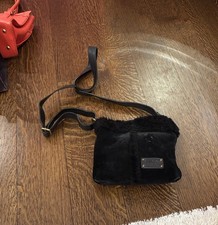 UGG Black Shearling Crossbody Bag with Adjust...
