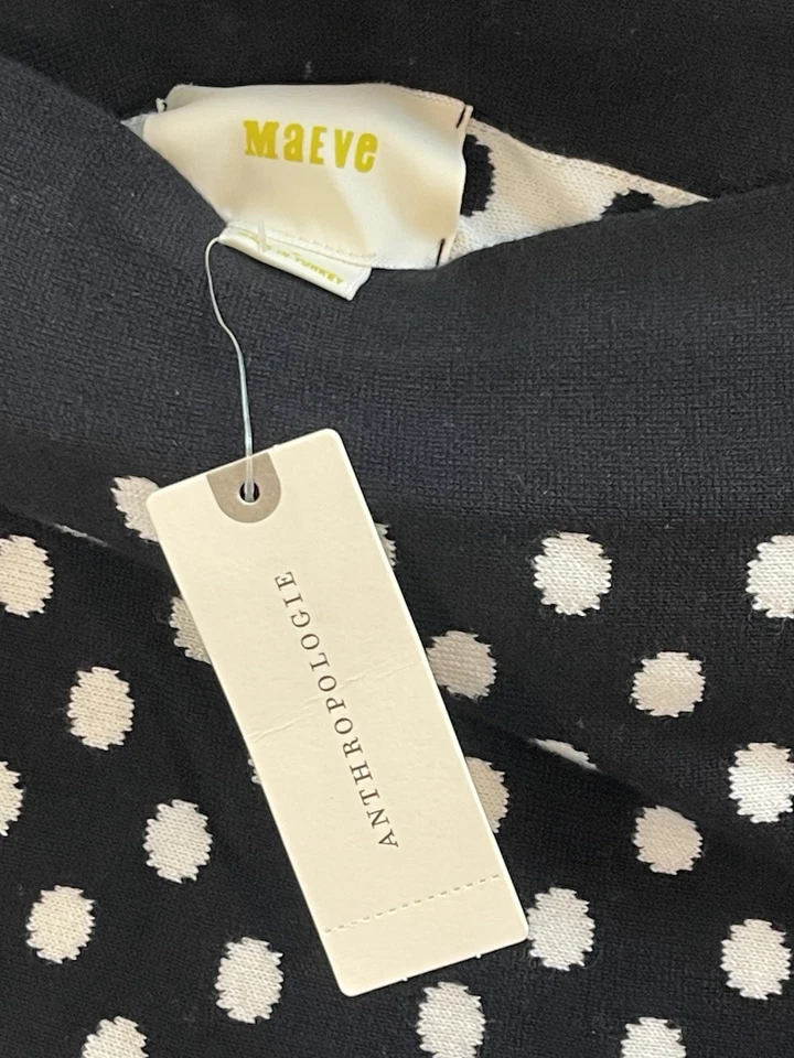 Saia Anthropologie Maeve nova com etiquetas malha motivo bolinhas alargamento preta branca tamanho P - Imagem 4 de 4