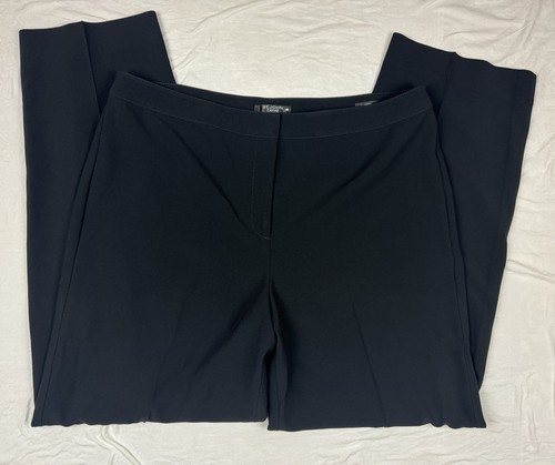 ST JOHN Caviar Diana Pants Size 14 Black Crepe Marocain Straight Leg Triacetate - Picture 15 of 18