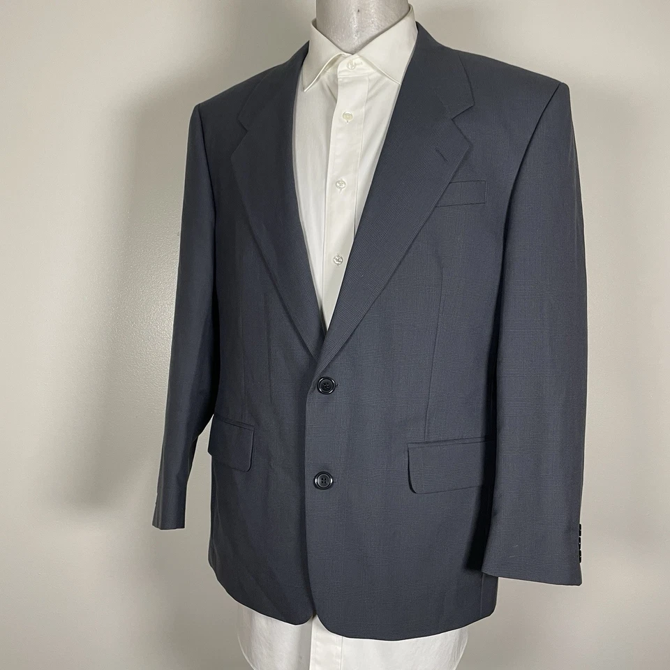 Abrigo Deportivo Yves Saint Laurent Para Hombre 42S Azul Lana a Cuadros Dos Botones Cirujanos Foto 3 de 4