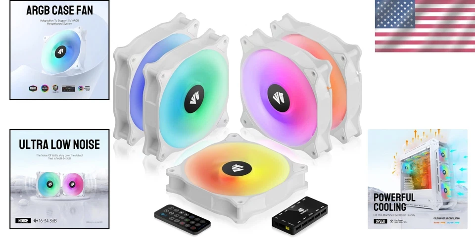 High Airflow RGB Case Fans Set with Controller - Perfect for Gamers, 5 Pack - Image 2 of 4
