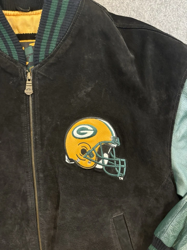 Jaqueta de couro vintage Green Bay Packers G-III Carl Banks zíper completo camurça masculina M - Imagem 2 de 4