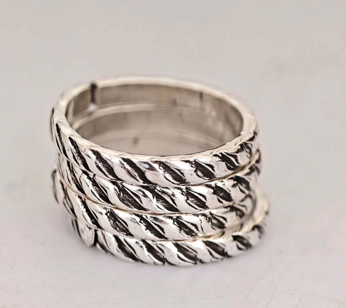 925 Sterling Silber Vintage Twist Zehenring oxidiert verstellbar geflochten B...