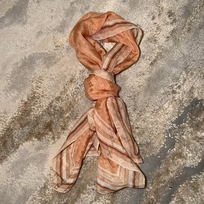 Vintage Halston III 100% Silk Long Scarf Peach Jacquard Made Japan 54 x 11.5