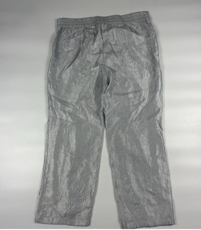 Chico's Pants Women's Size 16R Gray Satin Rayon Blend Elastic Waist Straight Leg