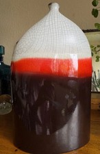 Large Vintage Studio Pottery Vase Fat Lava Style Brown Red Drip Glaze