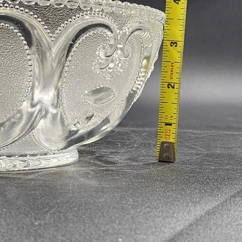 Serving Bowl by Dugan Glass Jeweled Heart Beaded Edge 8.5"x3.5" Clear Sandwich - Picture 8 of 8
