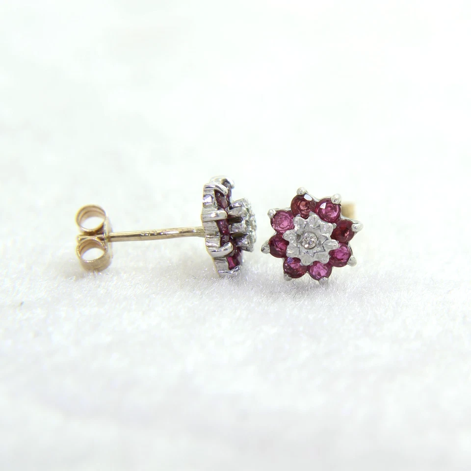 9ct Gold Ruby Diamond Stud Earrings - Image 3 of 4