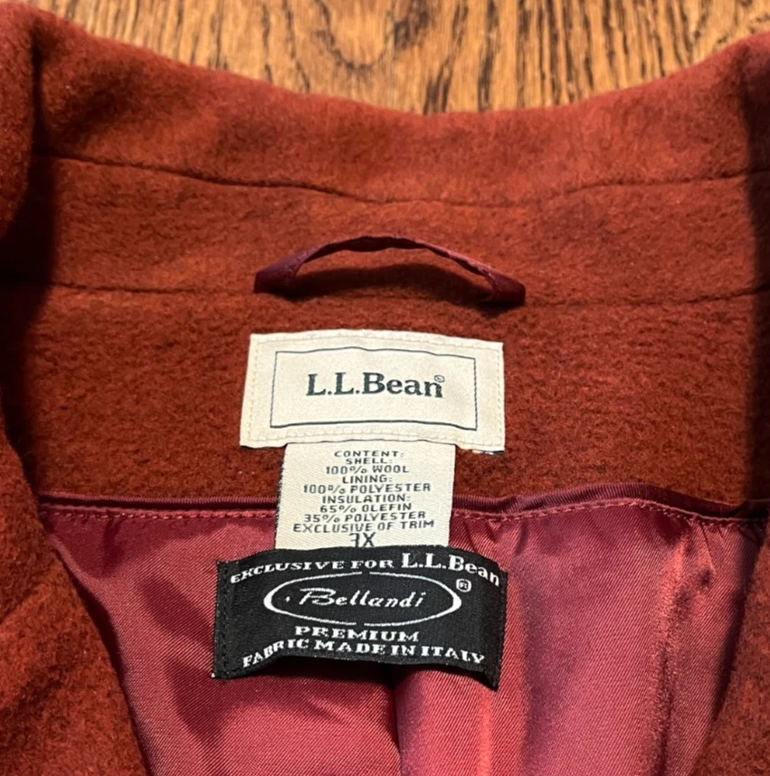 LL Bean Women's Classic Lambswool Polo Coat 3/4 Length 3X Bellandi Wool Italy - Image 3 of 3