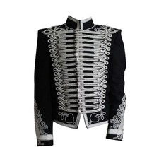Black Military Hussar Jacket Mens Uniform Dolman Braid Collar Napoleonic Jacket