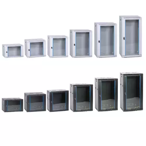 19" Netzwerkschrank 4HE/6HE/9HE/12HE/15HE/21HE Tiefe 450/600 mm Grau/Schwarz 