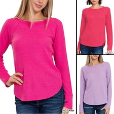 ZENANA 7537 Baby Waffle Knit Long Sleeve Top Raglan Rounded Hem