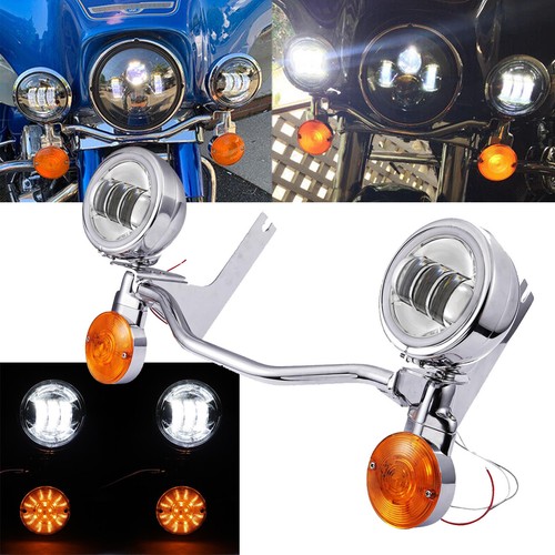 4.5" LED Passing Turn Signal Lights Bracket For Harley Road King Fatboy FLSTF - Foto 1 di 12