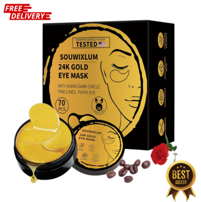 24K Gold Under Eye Patches - 70PCS, Dark Circle & Puffiness Treatment, Skincare