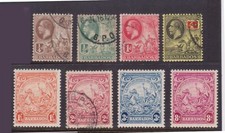 (F203-78) 1912 Barbados mix of 8stamps seal & badge of colony 1/4d to8d (CB) 