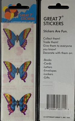 12 packages of Prismatic Butterfly Stickers, ''Great 7'' Sticker Designs, PPZ3810