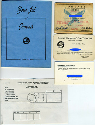 Convair Employee Aircraft Booklet 1950s San Diego w/ certification cards Vintage