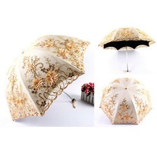 Ombrello donna vintage pizzo pioggia sole anti UV ombrellone pieghevole ricamo fiori