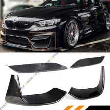 FOR 15-19 BMW M3 M4 CARBON FIBER BUMPER UPPER VENT COVER+ LOWER ADD-ON SPLITTERS