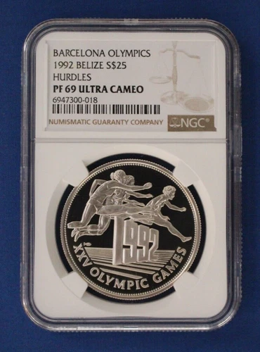 1992 Belize Silver Proof $25 coin "Barcelona Olympics" NGC PF69 with Case & COA