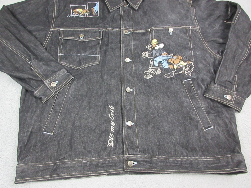 Chaqueta Azul Crudo Para Hombres Adultos 2X Negro Denim Y2K Hip Hop Rap Ropa de Calle Abrigo Foto 2 de 4