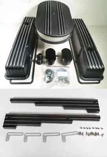 58-86 Chevy Black Finned Aluminum Engine Dress Up Kit 12" Air Cleaner Tall Cover