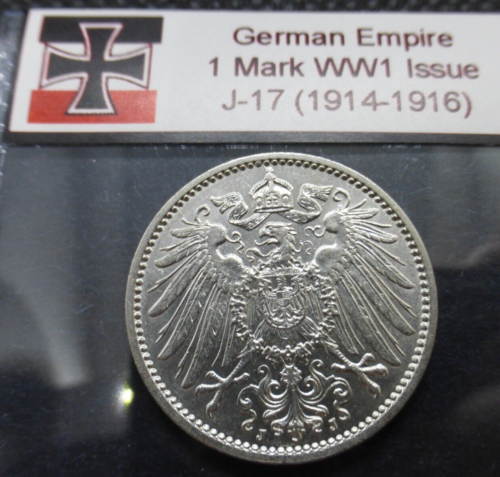 Moneda de Plata del Imperio Alemán - 1 Marcos Primera Guerra Mundial Edición 1914-1916 Reich Artefacto Raro 0.900 - Imagen 1 de 7