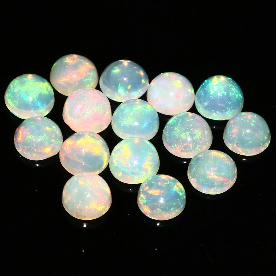50 Pc 100% Natural Ethiopian Welo Fire Opal 3.5mm Round Cabochon Loose Gemstone - Image 3 of 4