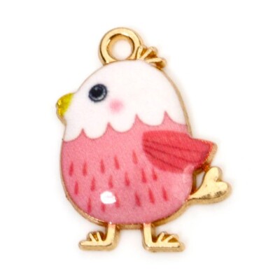 10 Rosa Ostern Küken & Herz Schwanz Goldfarben Charm Anhänger mit Emaille Detail