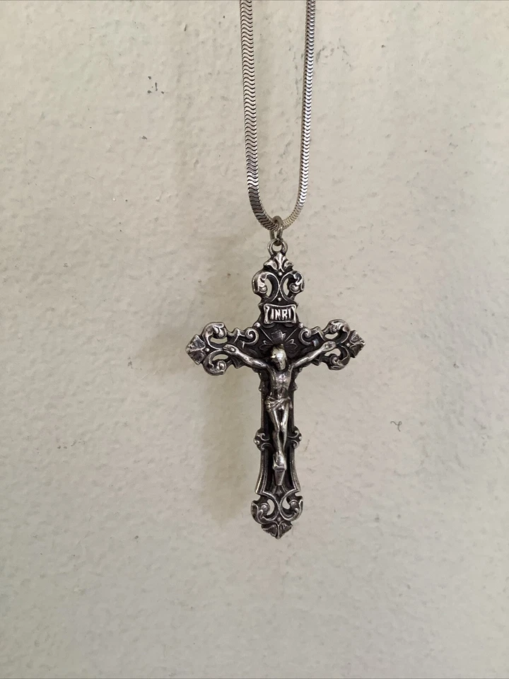 "Collar Steampunk Vintage 11"" Cadena Esterlina con Cruz Inri Goth Rendge"  Foto 2 de 4