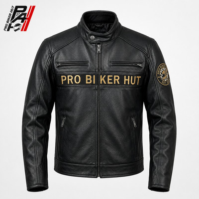 Mens Black Leather Biker Jacket Motorcycle Cafe Racer Real Leather Coat