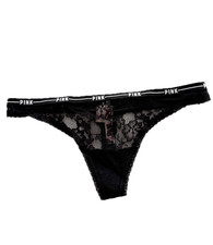 Victoria's Secret PINK Logo Lace Thong Panty Black