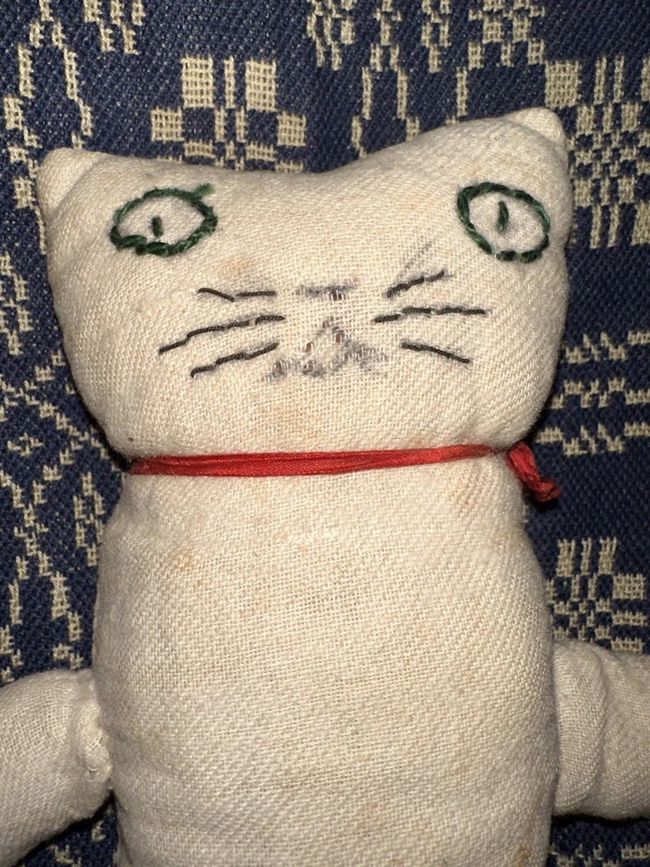 Old American Folk Art Stitched Face Cloth Rag Doll Cat - Image 3 of 4