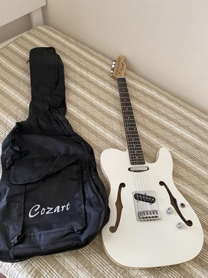Cozart 6 String Electric Semi Hollow Guitar White W Gig Bag