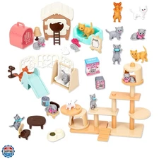 43-Piece Cat Figurine Playset - Realistic Pet Care Center Role Play Toys for ...