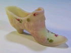 Fenton Glass Burmese Yellow Pink Hand Painted Cabbage Rose Cat Shoe Signed