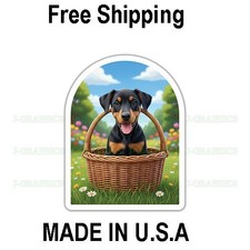 Doberman Dog Basket Vinyl Playful Decal Sticker Cute Pet Puppy A
