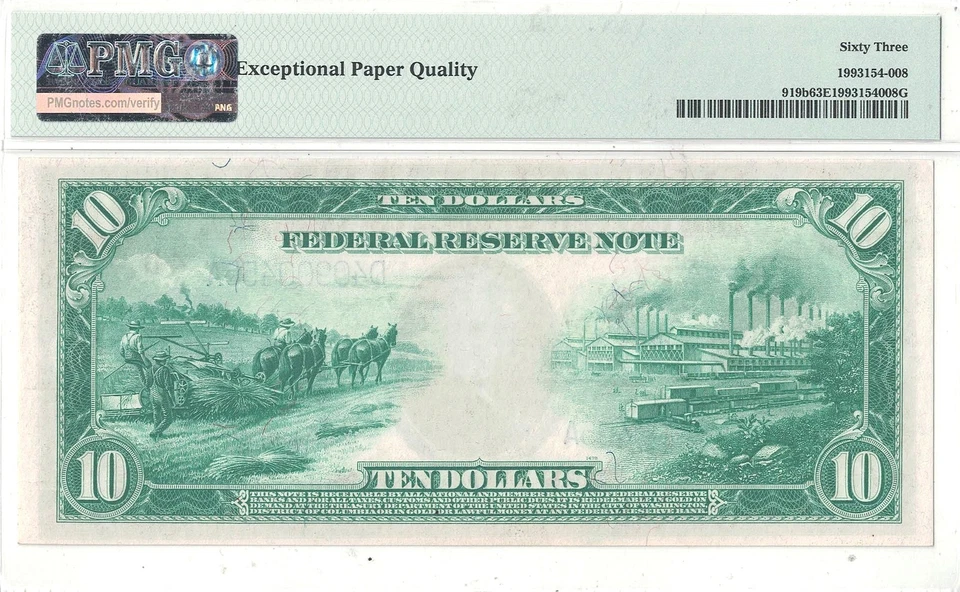 1914 $10 Federal Reserve Note Fr-919b PMG Choice CU-63 EPQ - Image 3 of 3