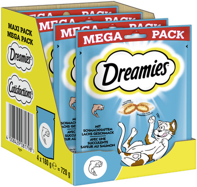 DREAMIES  Portionsbeutel mit Lachs 4 x 180g Katzen Snack Leckerli Futter