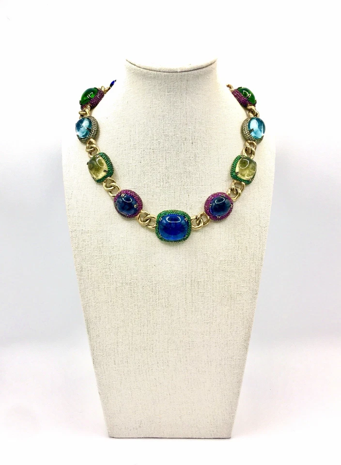 Collar estilo victoriano tono plata y oro circonita cúbica piedra cabujón Foto 4 de 4