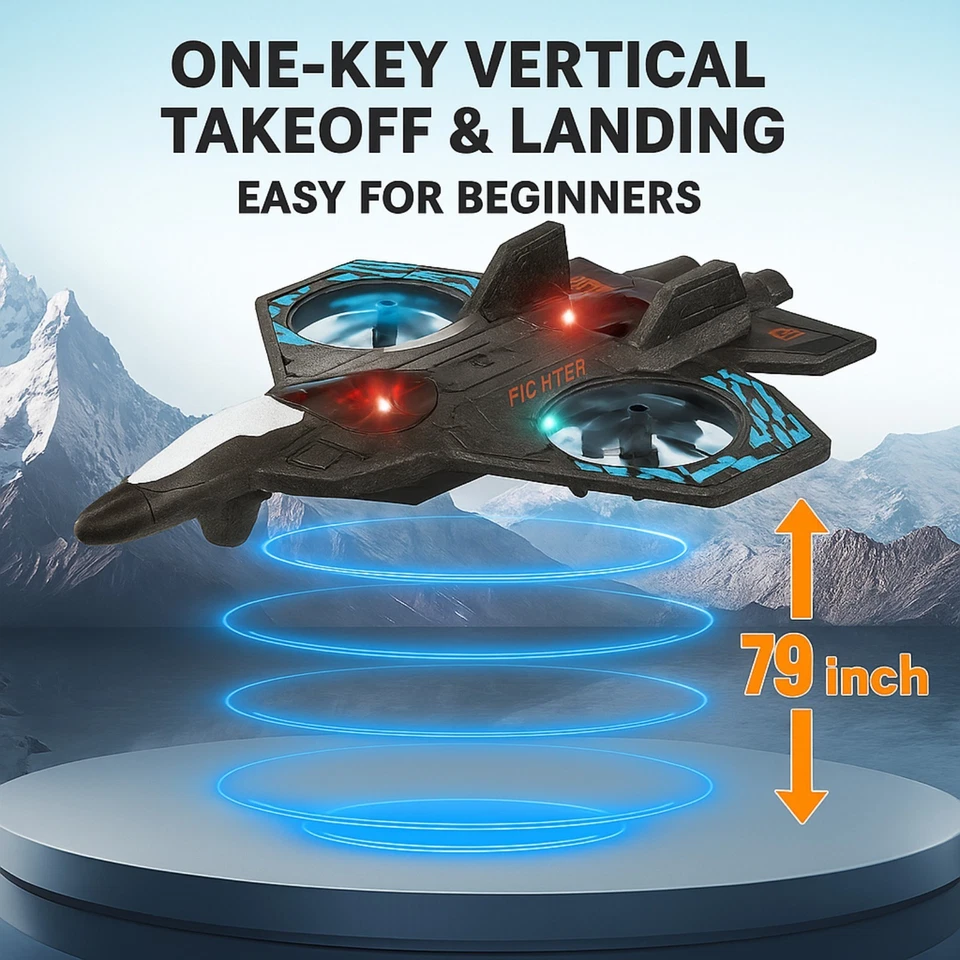 Drone de combate a reacción de espuma RC con luces LED, abatible 360°, 3 velocidades, despegue con una tecla Foto 4 de 4