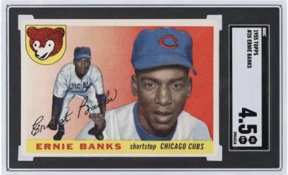 1955 Topps Ernie Banks Chicago Cubs #28 calificado en muy buen estado-ex SGC 4,5 Foto 3 de 3