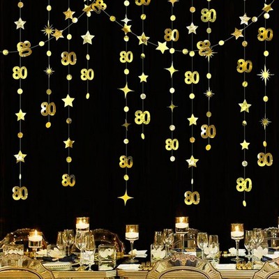 Gold 80. Geburtstag Dekorationen Nummer 80 Kreis Dot Twinkle Star Girlande Metal