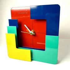 1980s Multicolor Mid Century Mod Postmodern Design Desk or Mantel Clock 5.75”
