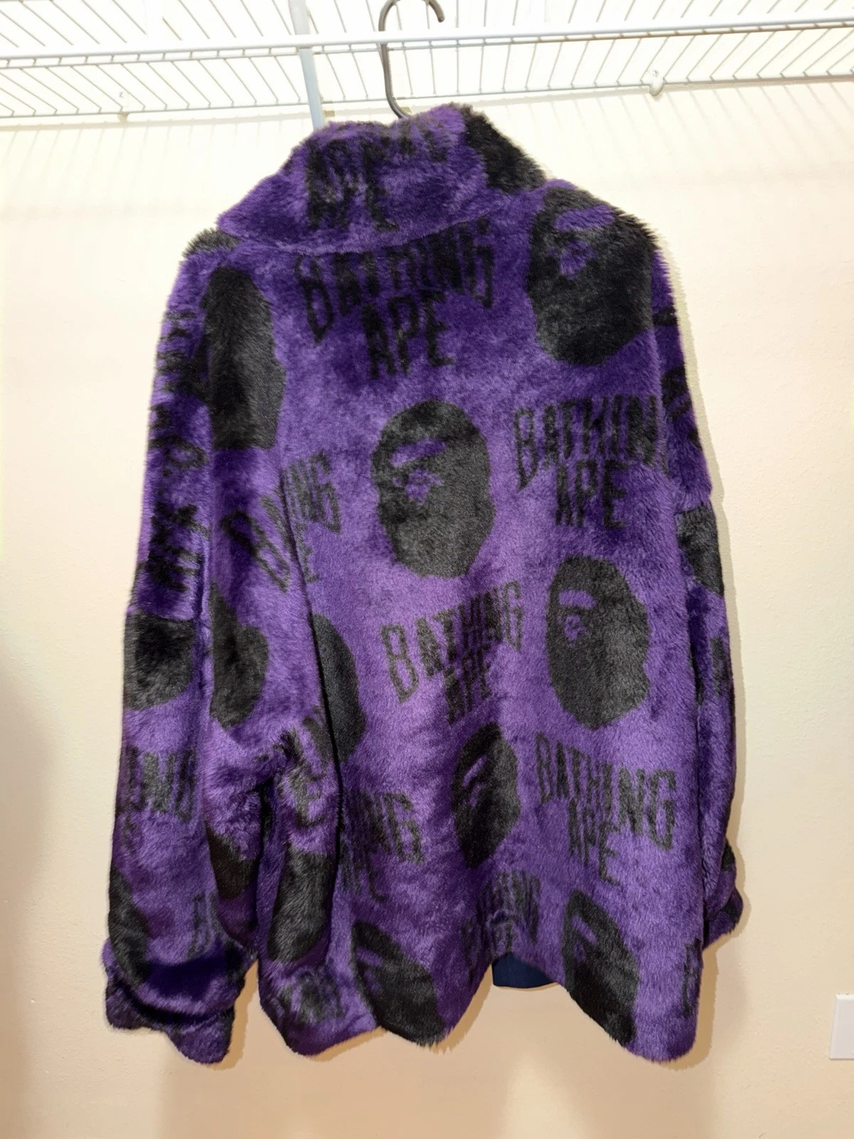 A Bathing Ape BAPE Men's Full Zip Faux Fur Jacket Purple/Black Graphic 2XL - product detail image 4
